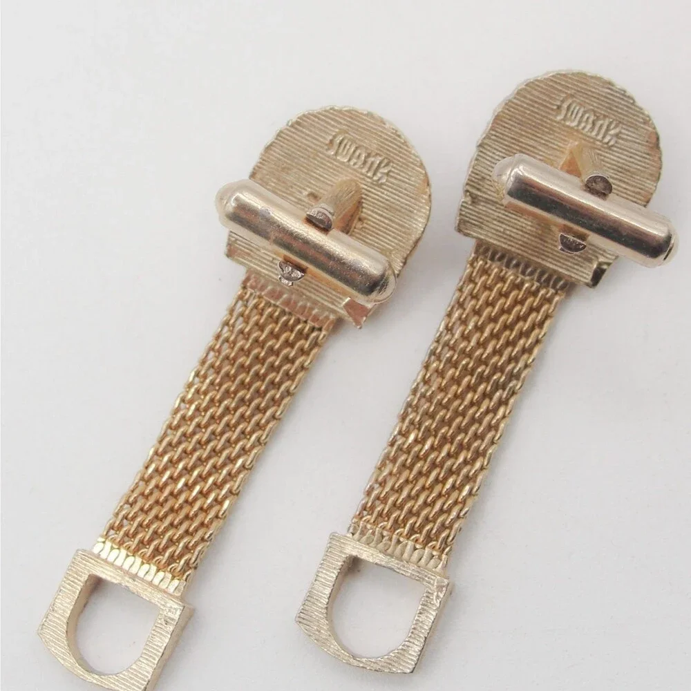 Vintage Swank Rose Red Moonglow Cabochon Gold Tone Mesh Wrap Around Cufflinks